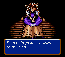 The difficulty question being typed out one letter at a time in the standard Shining Force message window.