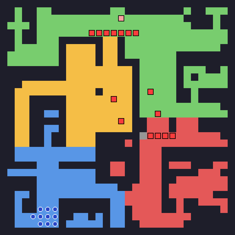 Battle 4, Alterone: four regions arranged from the southern entrance up to the castle, with a loop of bat positions in the middle.