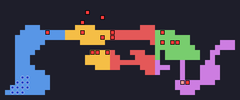 Battle 11, the Laser Eye: a long horizontal map with five regions from left to right and the Laser Eye near the right end.
