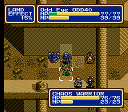 Animated gameplay showing Odd Eye's sword attack and the Chaos Warrior's reaction